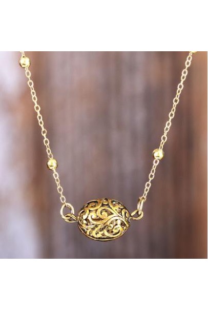 Taital: handmade brass jali work ball gold plated chain necklace